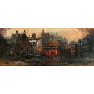 A. Q. Arif, 24 x 60 Inch, Oil on Canvas, Cityscape Painting, AC-AQ-202